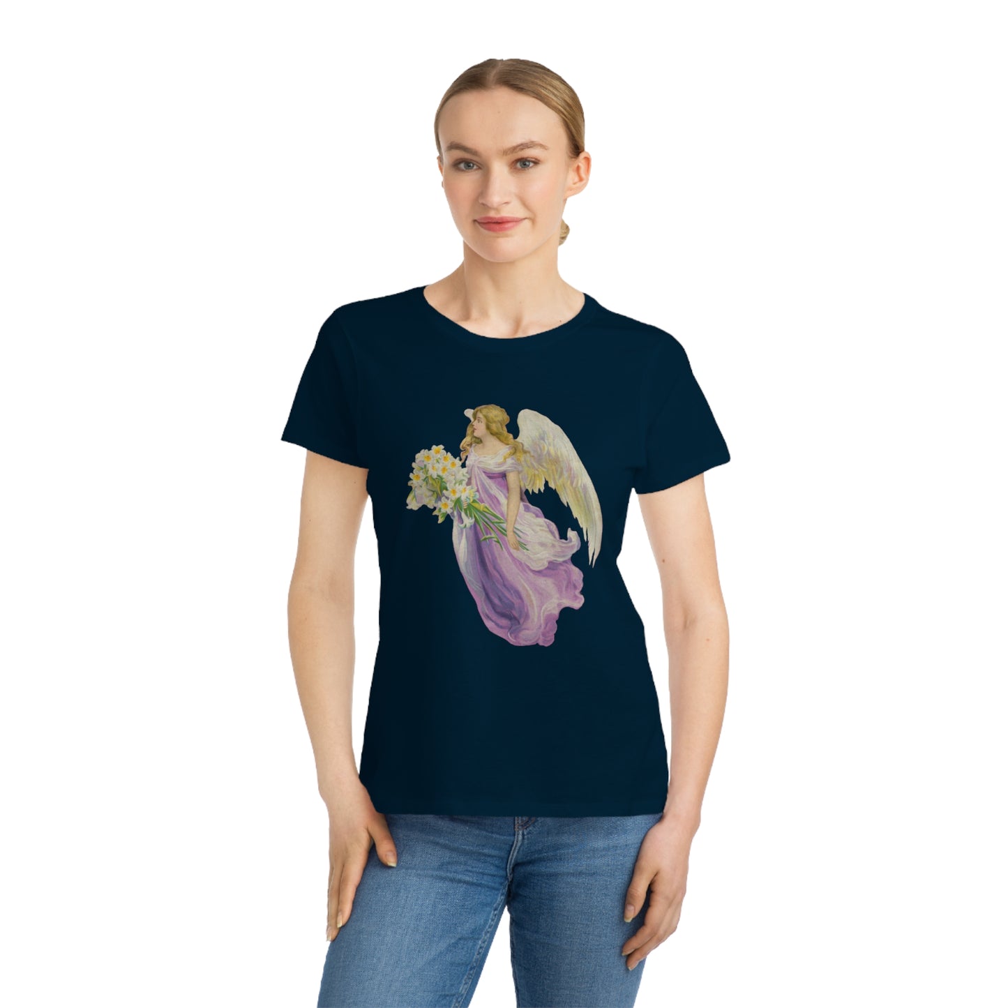 Victorian Organics Women's T-Shirt Cotton Short Sleeve Angel In Purple