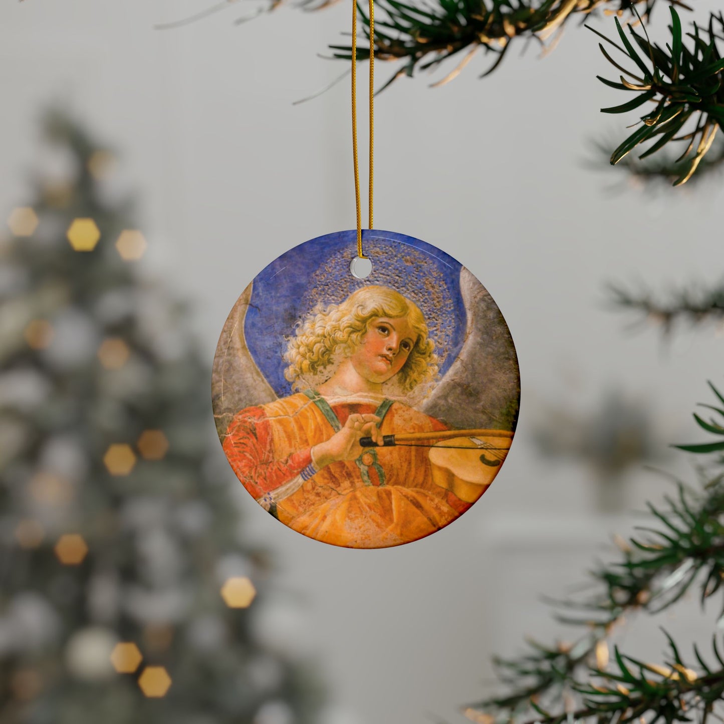Angel Musician, Ceramic Ornament, Christmas Tree Decor, Vintage Style Ornament, Holiday Collectible, Double-Sided