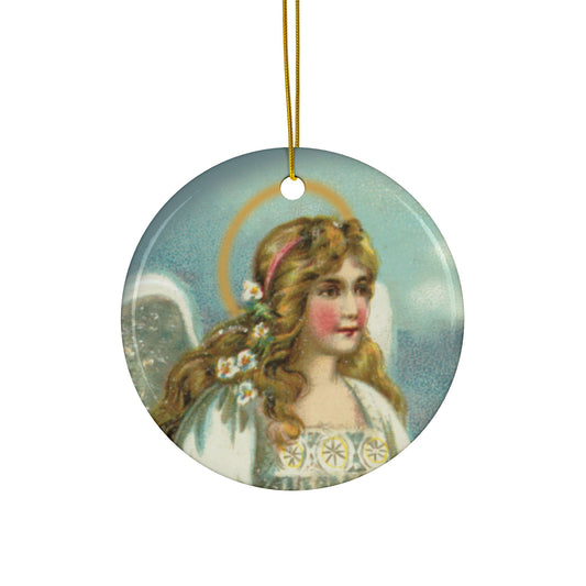 Angel in White, Ceramic Ornament, Christmas Tree Decor, Vintage Style Ornament, Holiday Collectible, Double-Sided