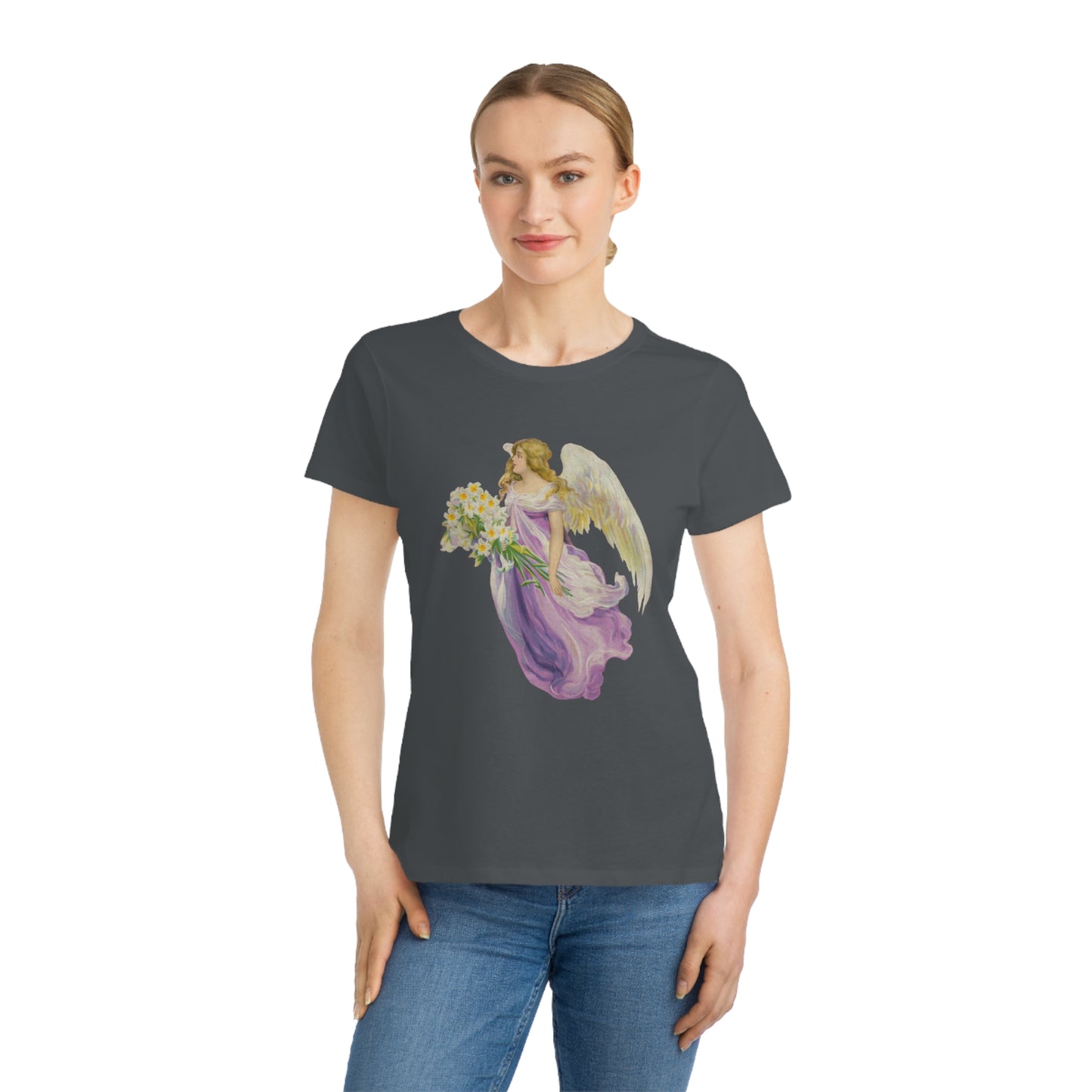 Victorian Organics Women's T-Shirt Cotton Short Sleeve Angel In Purple