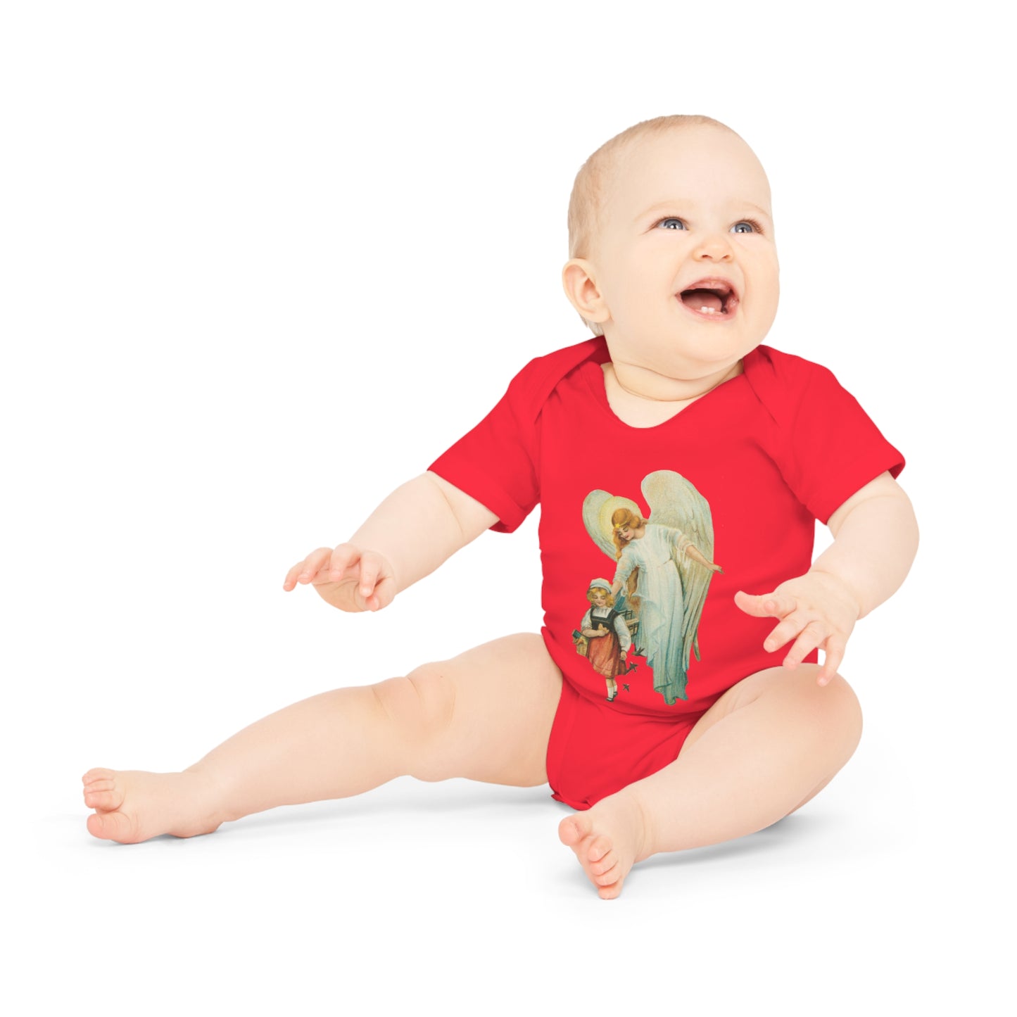 Victorian Organics baby bodysuit cotton short sleeve guardian angel