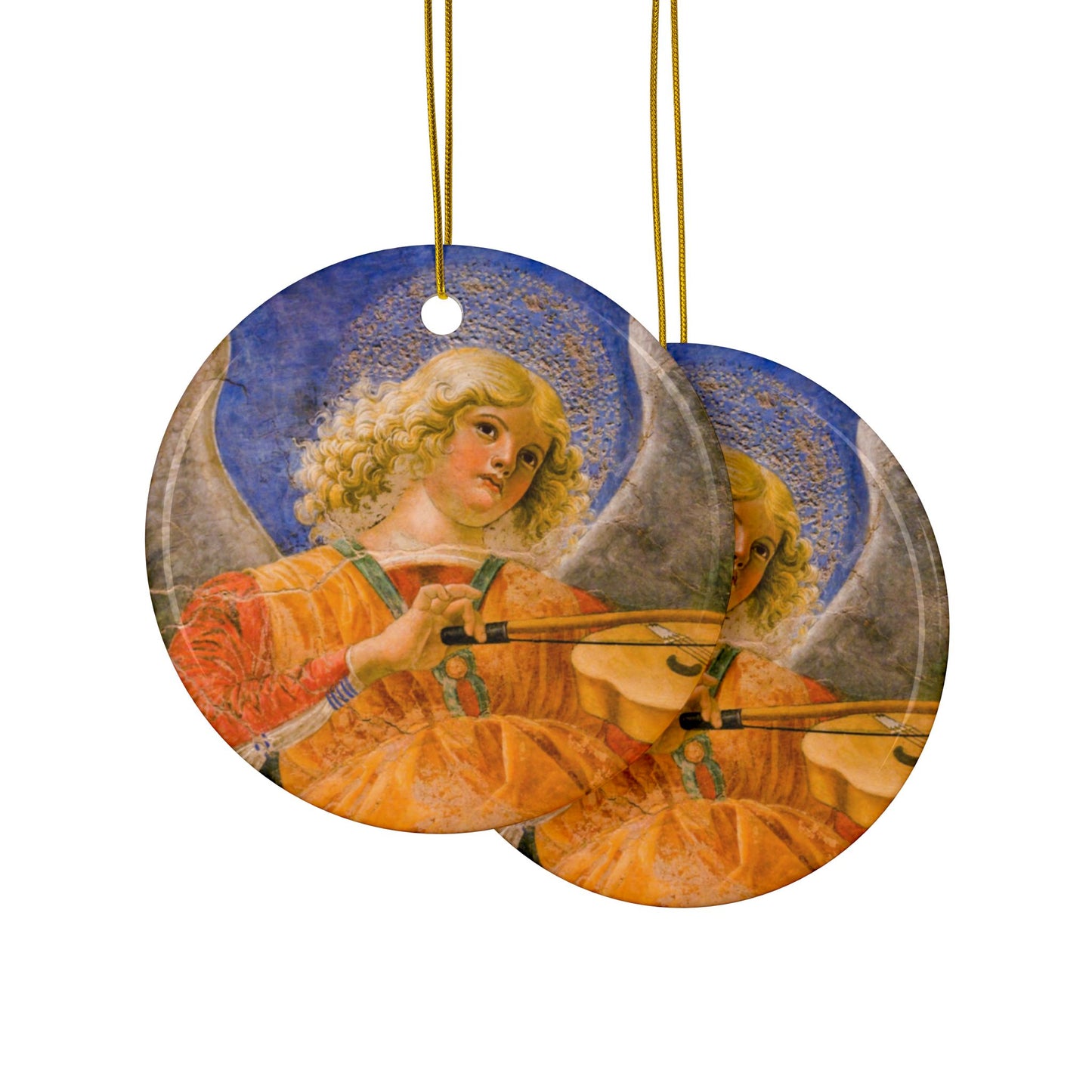 Angel Musician, Ceramic Ornament, Christmas Tree Decor, Vintage Style Ornament, Holiday Collectible, Double-Sided