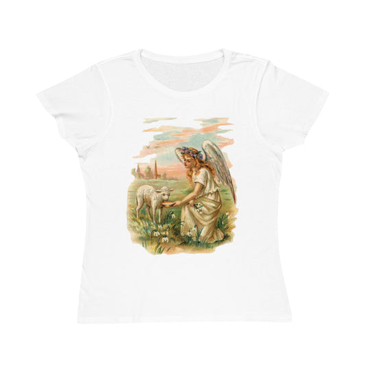 Victorian Organics Women's T-Shirt Cotton Short Sleeve Angel With Lamb