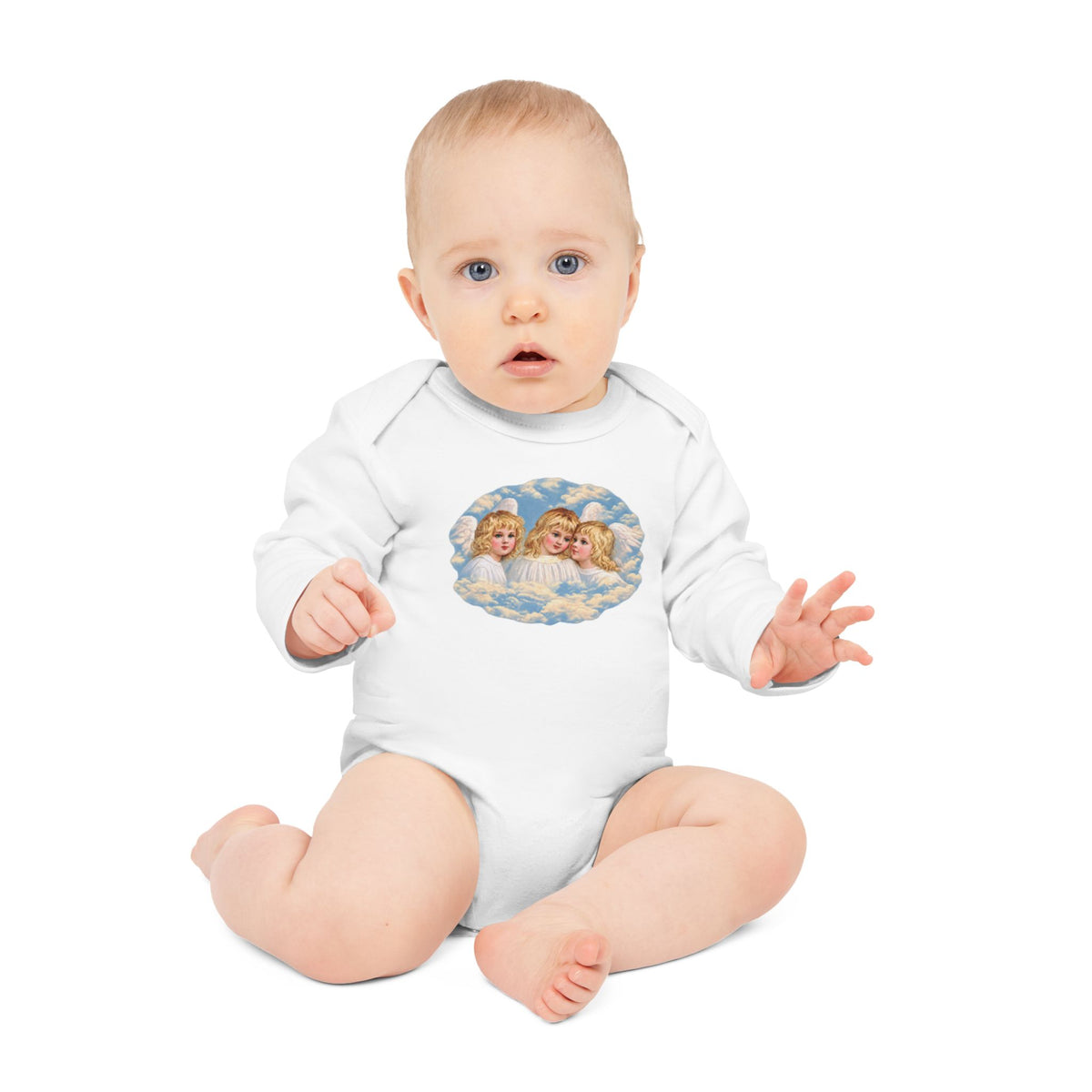 Cherub Angels in the Clouds Organic Cotton Long-Sleeve Baby Bodysuit