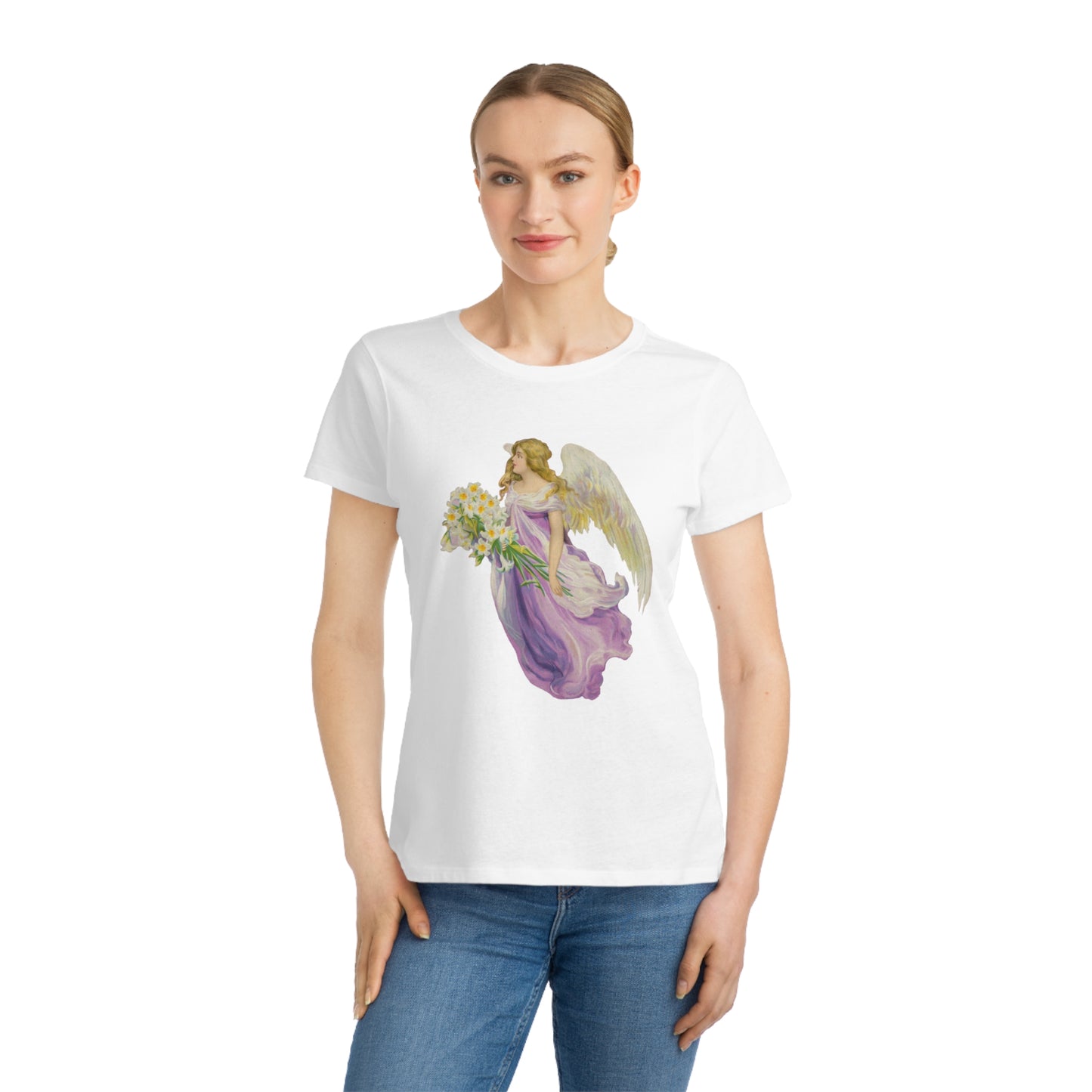 Victorian Organics Women's T-Shirt Cotton Short Sleeve Angel In Purple