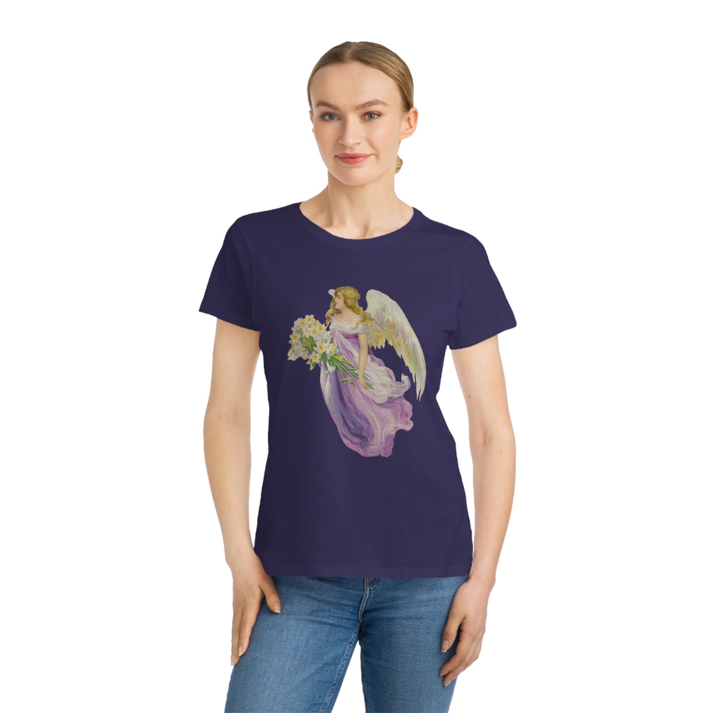 Victorian Organics Women's T-Shirt Cotton Short Sleeve Angel In Purple