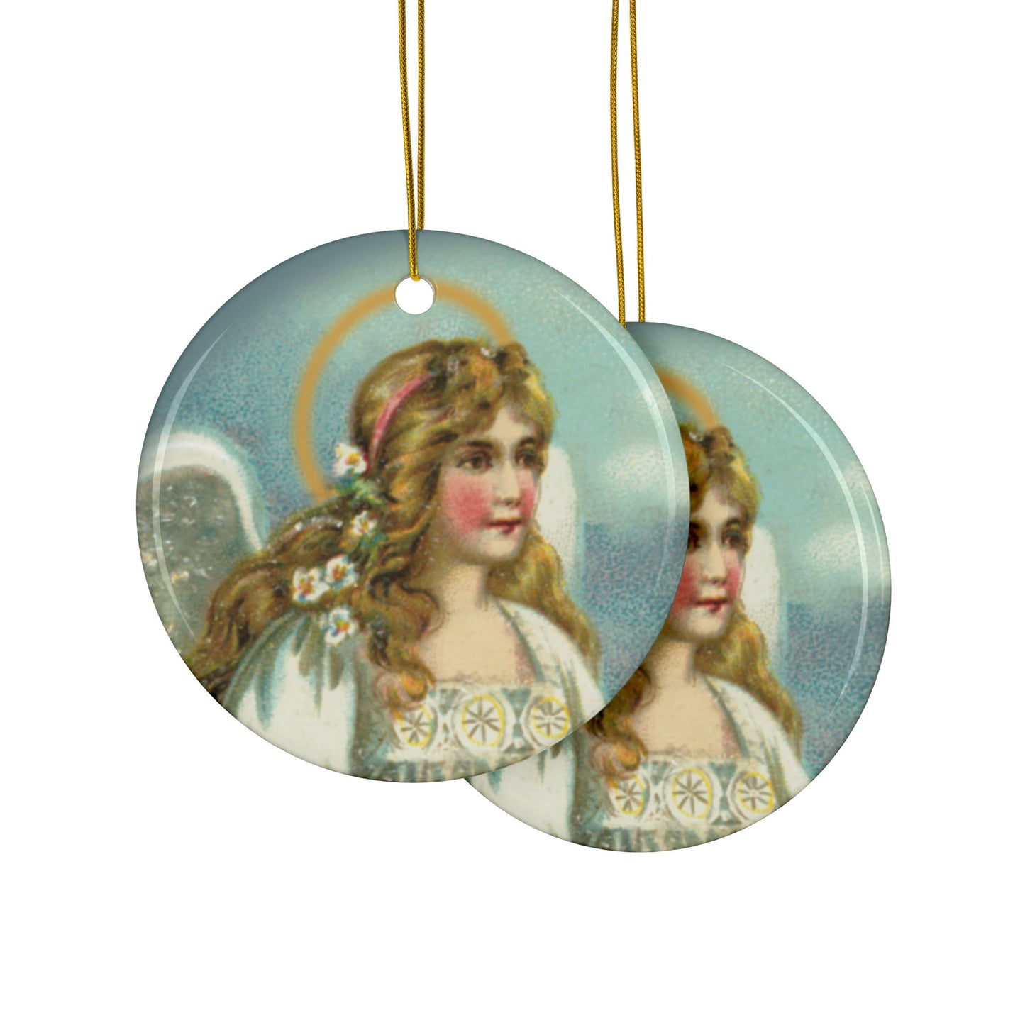 Angel in White, Ceramic Ornament, Christmas Tree Decor, Vintage Style Ornament, Holiday Collectible, Double-Sided