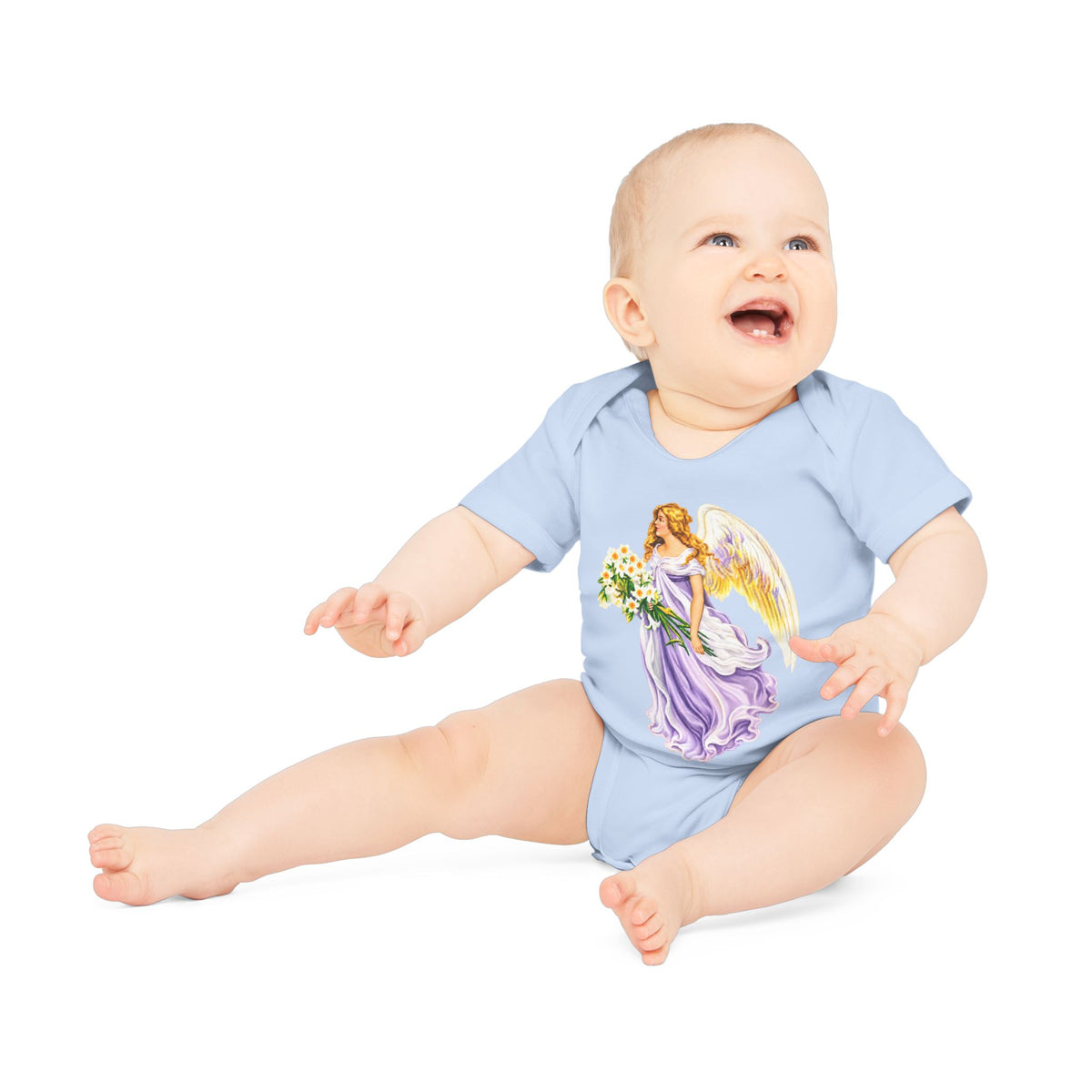 Vintage Angel in Purple Organic Cotton Short-Sleeve Baby Bodysuit