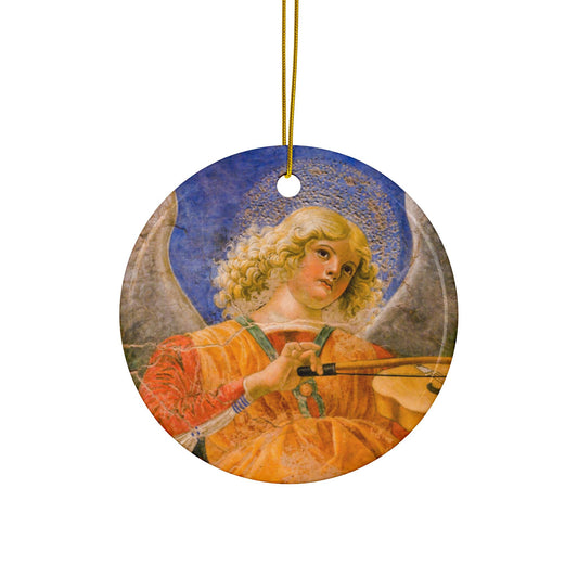 Angel Musician, Ceramic Ornament, Christmas Tree Decor, Vintage Style Ornament, Holiday Collectible, Double-Sided