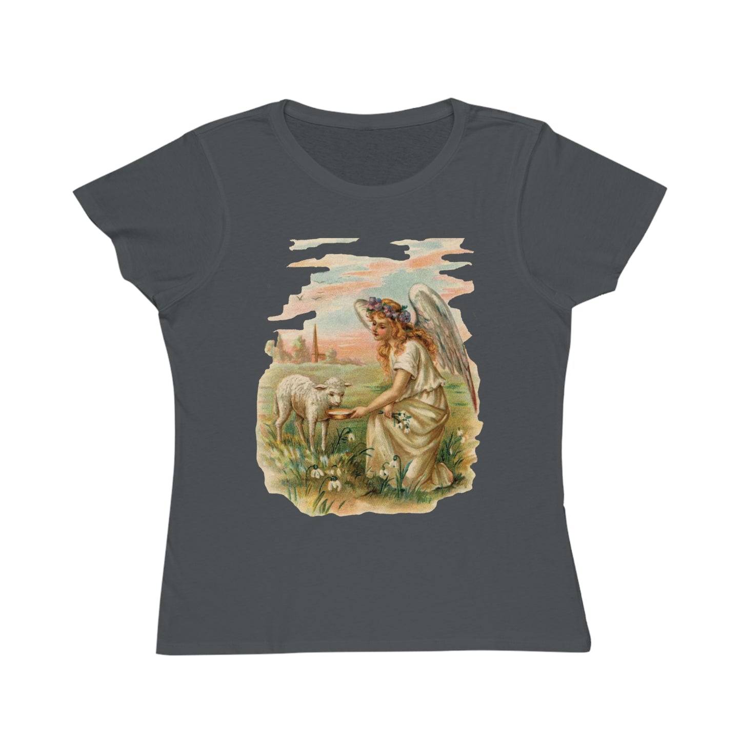 Victorian Organics Women's T-Shirt Cotton Short Sleeve Angel With Lamb