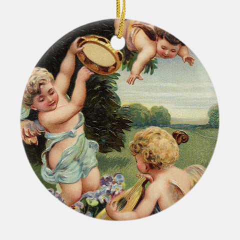Vintage Style Collectible Angel Art Ornament - Cherubs Playing Music
