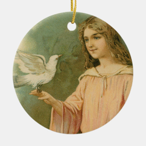 Vintage Style Collectible Art Ornament - Angelic Woman with Dove