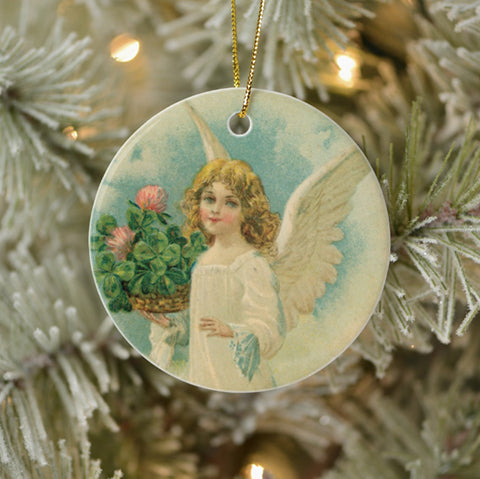 Vintage Style Home Decor Ornament - Angel With Four Leaf Clover