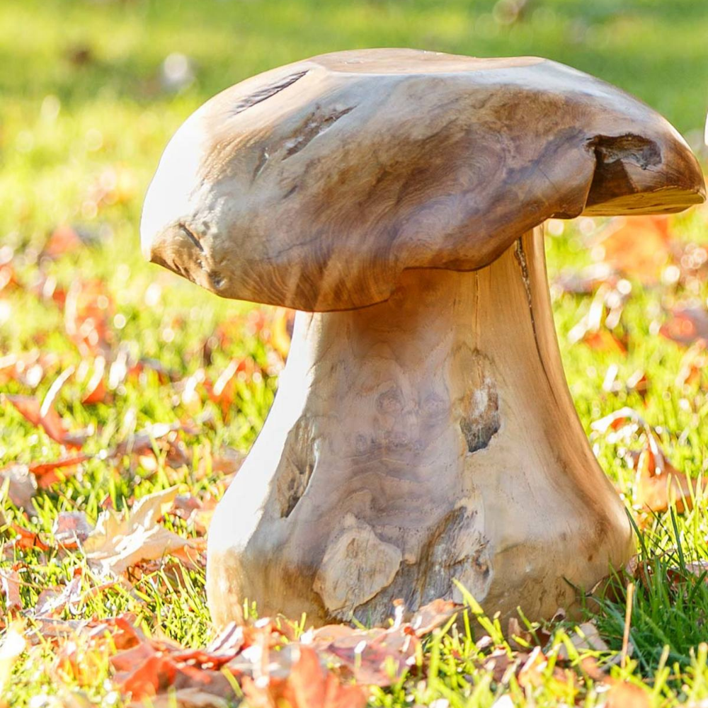 Hand-Carved All-Natural Wooden Mushroom Garden Accent