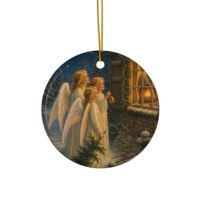 Christmas Angels at Window Ceramic Christmas Ornament, Double-Sided Keepsake
