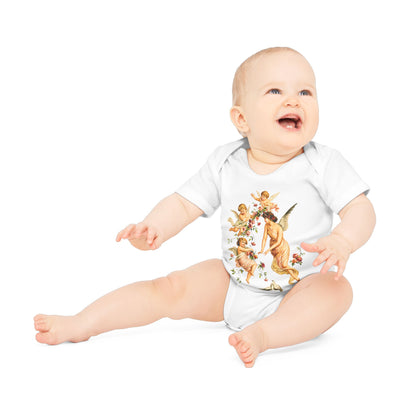 Victorian Angel with Cherubs Organic Cotton Short-Sleeve Baby Bodysuit