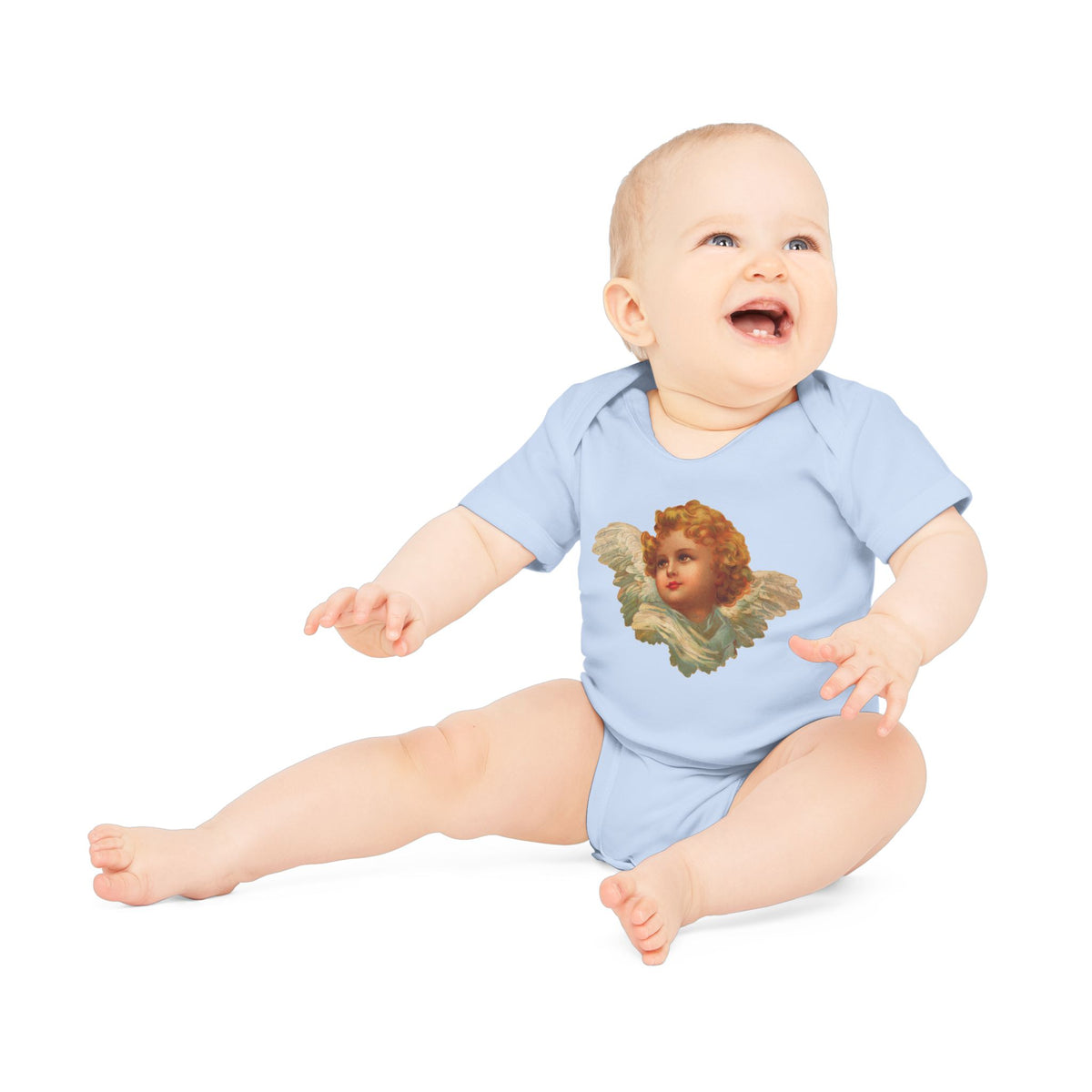 Vintage Cherub Face Organic Cotton Short-Sleeve Baby Bodysuit