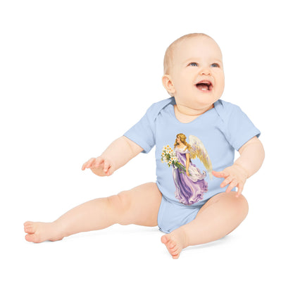 Vintage Angel in Purple Organic Cotton Short-Sleeve Baby Bodysuit