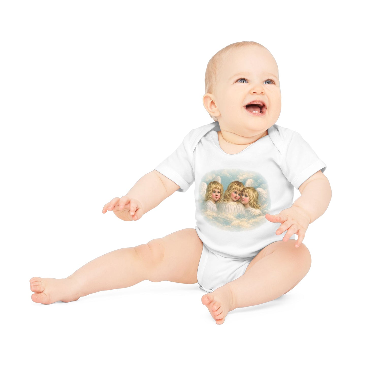 Cherub Angels in the Clouds Organic Cotton Short-Sleeve Baby Bodysuit