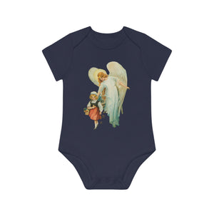 Victorian Organics baby bodysuit cotton short sleeve guardian angel