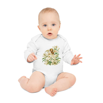 Vintage Angel with Violin Organic Cotton Long-Sleeve Baby Bodysuit