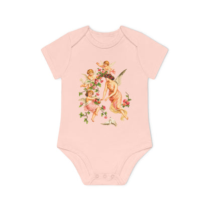 Victorian Angel with Cherubs Organic Cotton Short-Sleeve Baby Bodysuit