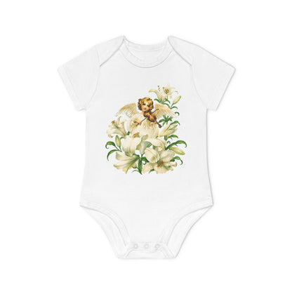 Vintage Angel with Violin Organic Cotton Short-Sleeve Baby Bodysuit
