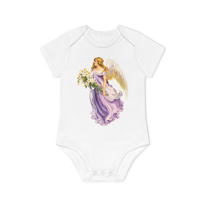 Vintage Angel in Purple white organic cotton short-sleeve baby bodysuit