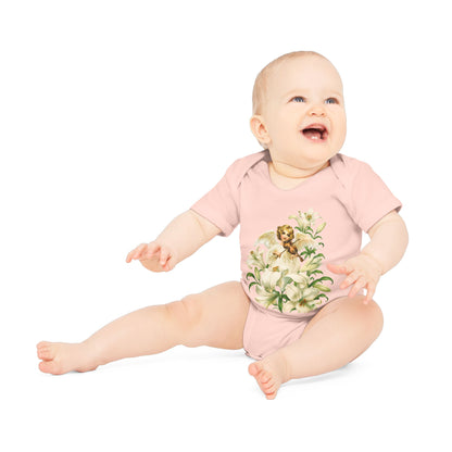 Vintage Angel with Violin Organic Cotton Short-Sleeve Baby Bodysuit