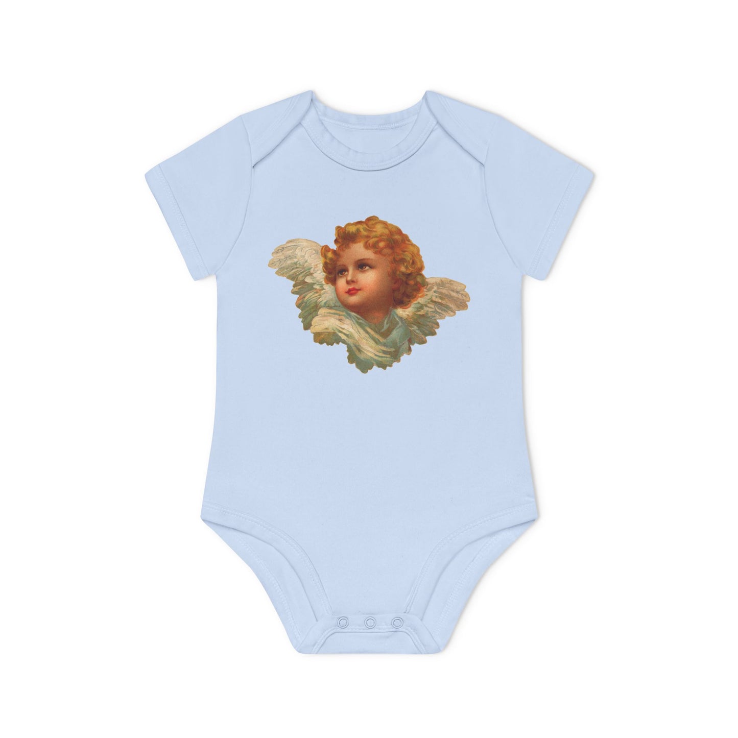 Vintage Cherub Face Organic Cotton Short-Sleeve Baby Bodysuit