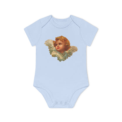 Vintage Cherub Face Organic Cotton Short-Sleeve Baby Bodysuit
