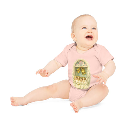 Praying Angels Under Church Bells Organic Cotton Short-Sleeve Baby Bodysuit