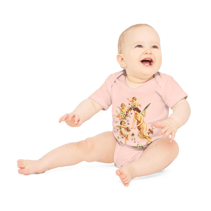 Victorian Angel with Cherubs Organic Cotton Short-Sleeve Baby Bodysuit