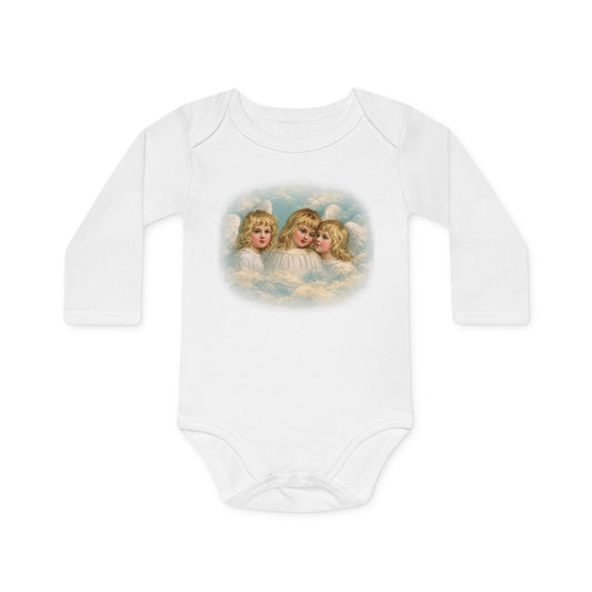 Cherub Angels in the Clouds white organic cotton long-sleeve baby bodysuit