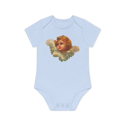 Vintage Cherub Face Organic Cotton Short-Sleeve Baby Bodysuit