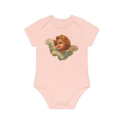 Vintage Cherub Face Organic Cotton Short-Sleeve Baby Bodysuit