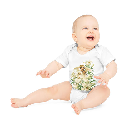 Vintage Angel with Violin Organic Cotton Short-Sleeve Baby Bodysuit
