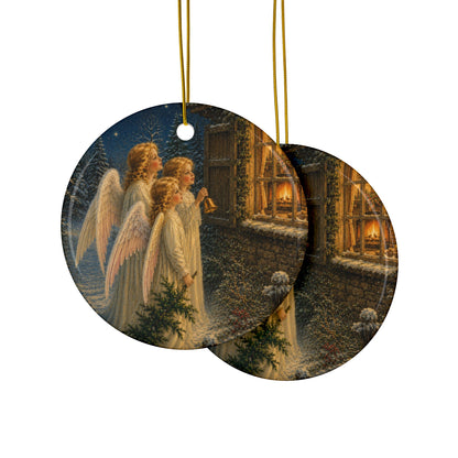 Christmas Angels at Window Ceramic Christmas Ornament, Double-Sided Keepsake
