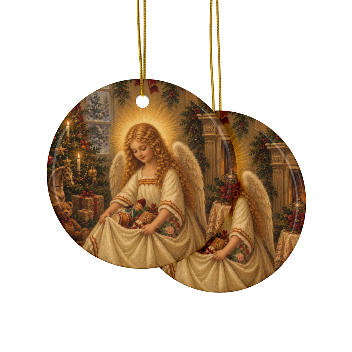Christmas Gift Angel Ceramic Holiday Ornament, Double-Sided Keepsake