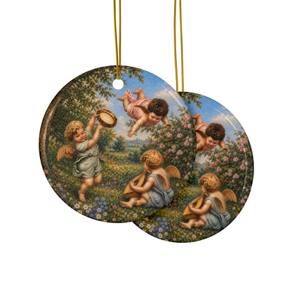Vintage Cherub Art Ceramic Christmas Ornament, Double-Sided Keepsake