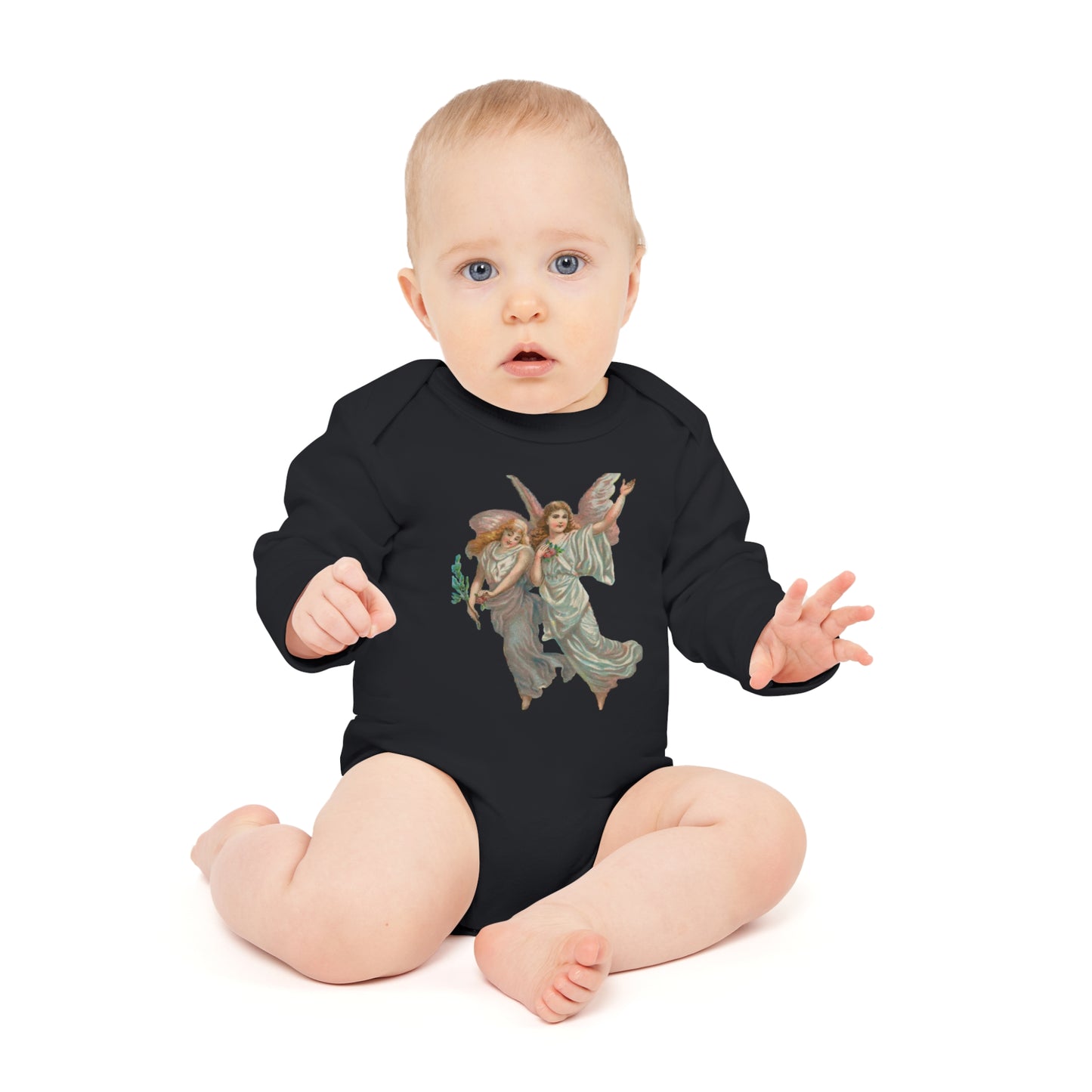 Victorian Organics baby bodysuit cotton long sleeve heavenly angel art