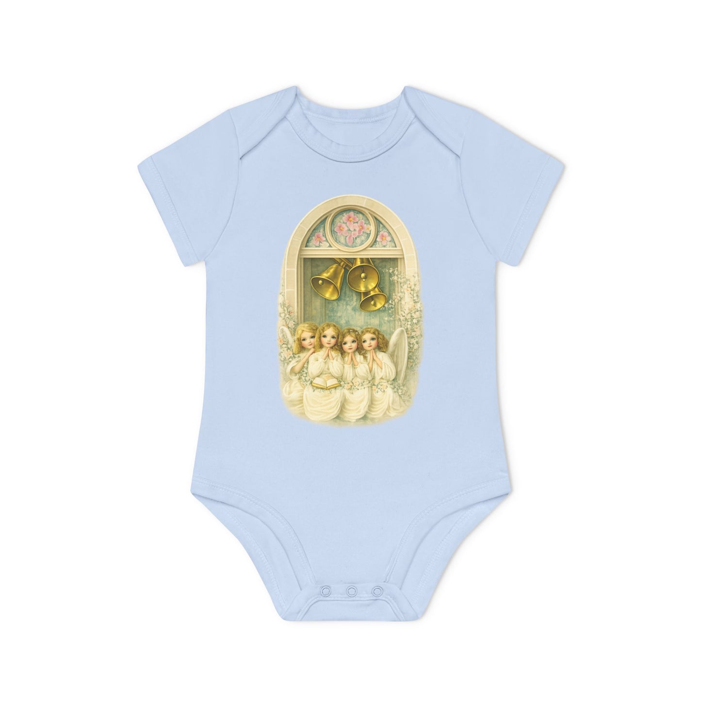 Praying Angels Under Church Bells Organic Cotton Short-Sleeve Baby Bodysuit