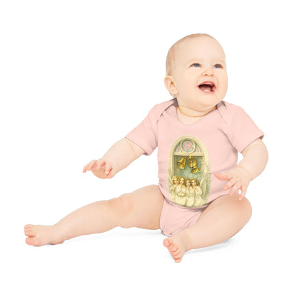 Praying Angels Under Church Bells Organic Cotton Short-Sleeve Baby Bodysuit