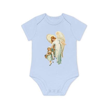 Victorian Guardian Angel with Girl Organic Cotton Short-Sleeve Baby Bodysuit