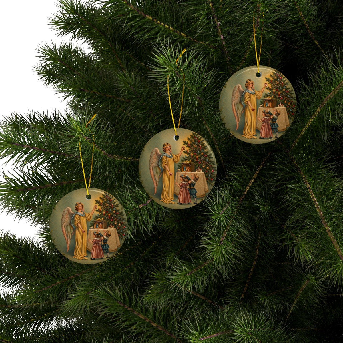 Christmas Angel with Children Ceramic Christmas Ornament, Double-Sided Keepsake