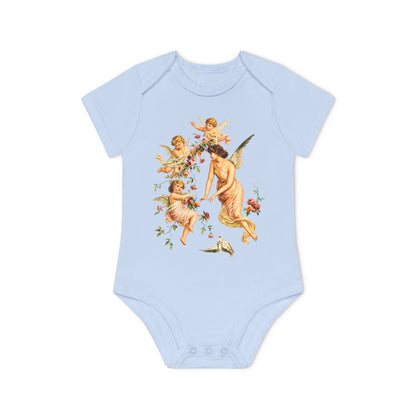 Victorian Angel with Cherubs Organic Cotton Short-Sleeve Baby Bodysuit