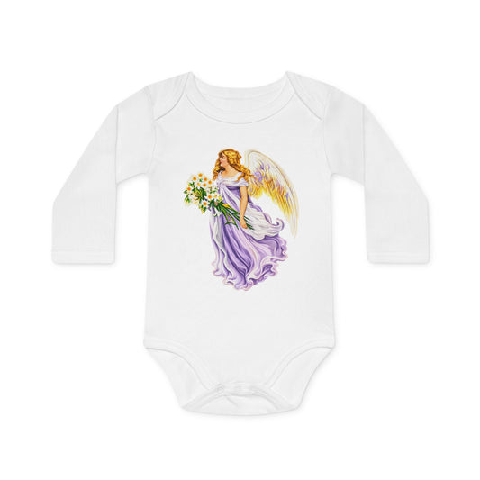 Vintage Angel in Purple Organic Cotton Long-Sleeve Baby Bodysuit