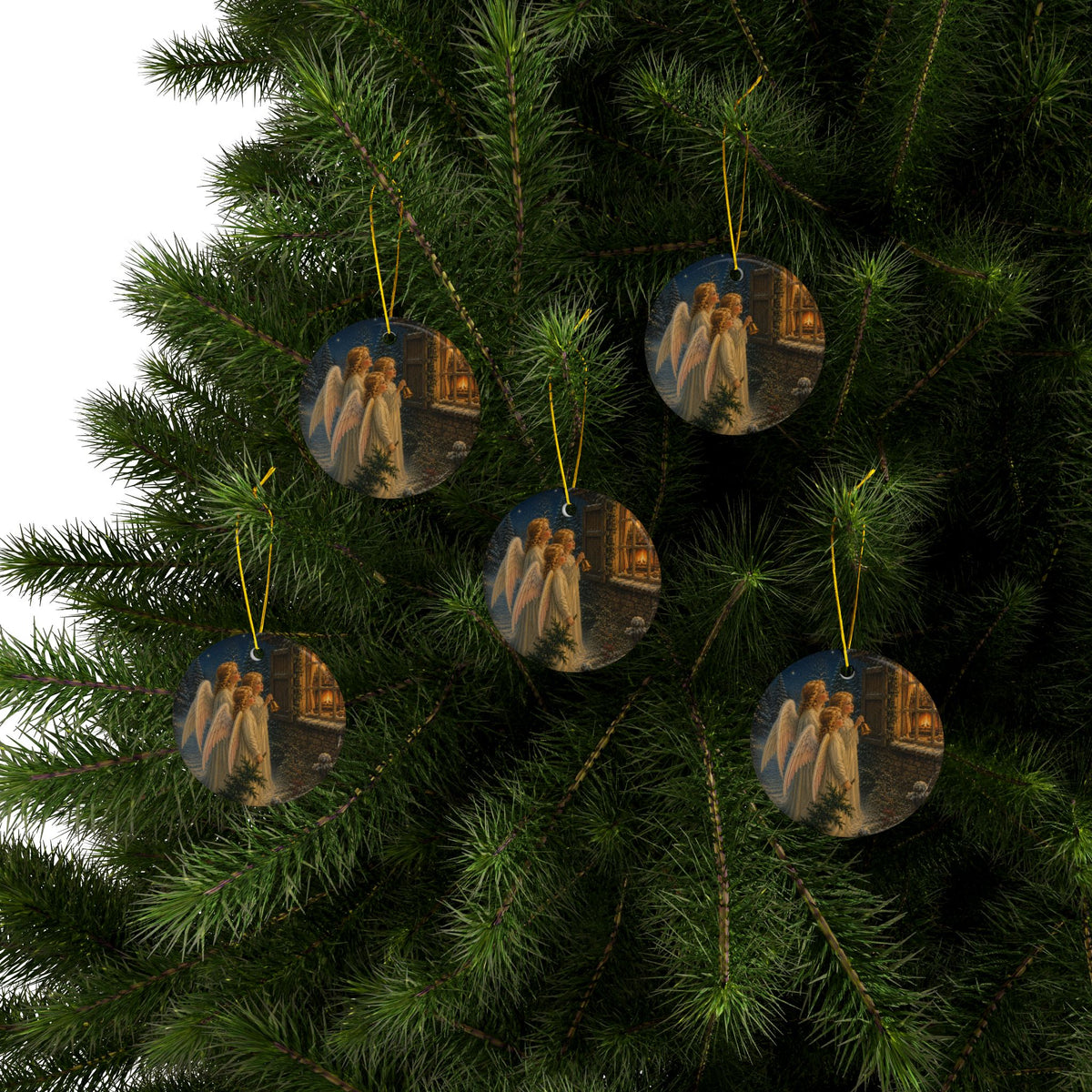 Christmas Angels at Window Ceramic Christmas Ornament, Double-Sided Keepsake