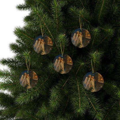 Christmas Angels at Window Ceramic Christmas Ornament, Double-Sided Keepsake