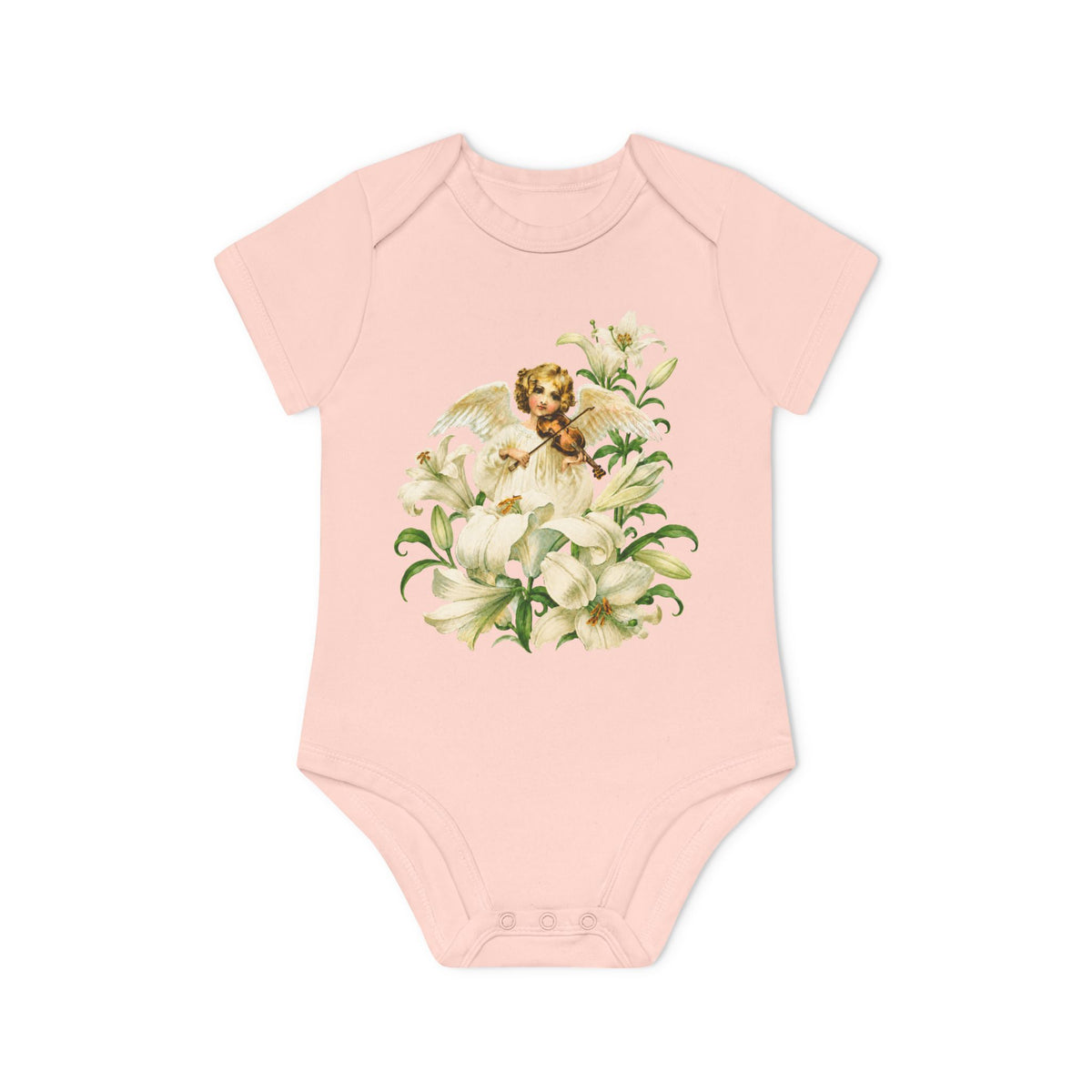 Vintage Angel with Violin Organic Cotton Short-Sleeve Baby Bodysuit